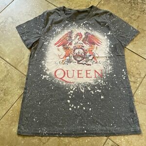Queen‎ Band T Shirt Bleach Splatter Graphic Tee Rock Music Gray